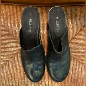 Black Leather Heel Slip Ons